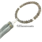 <再販>神秘的なグレーと水色のお念珠 《正絹房》【女性用略式念珠・片手念珠】主玉8mmラブラドライト