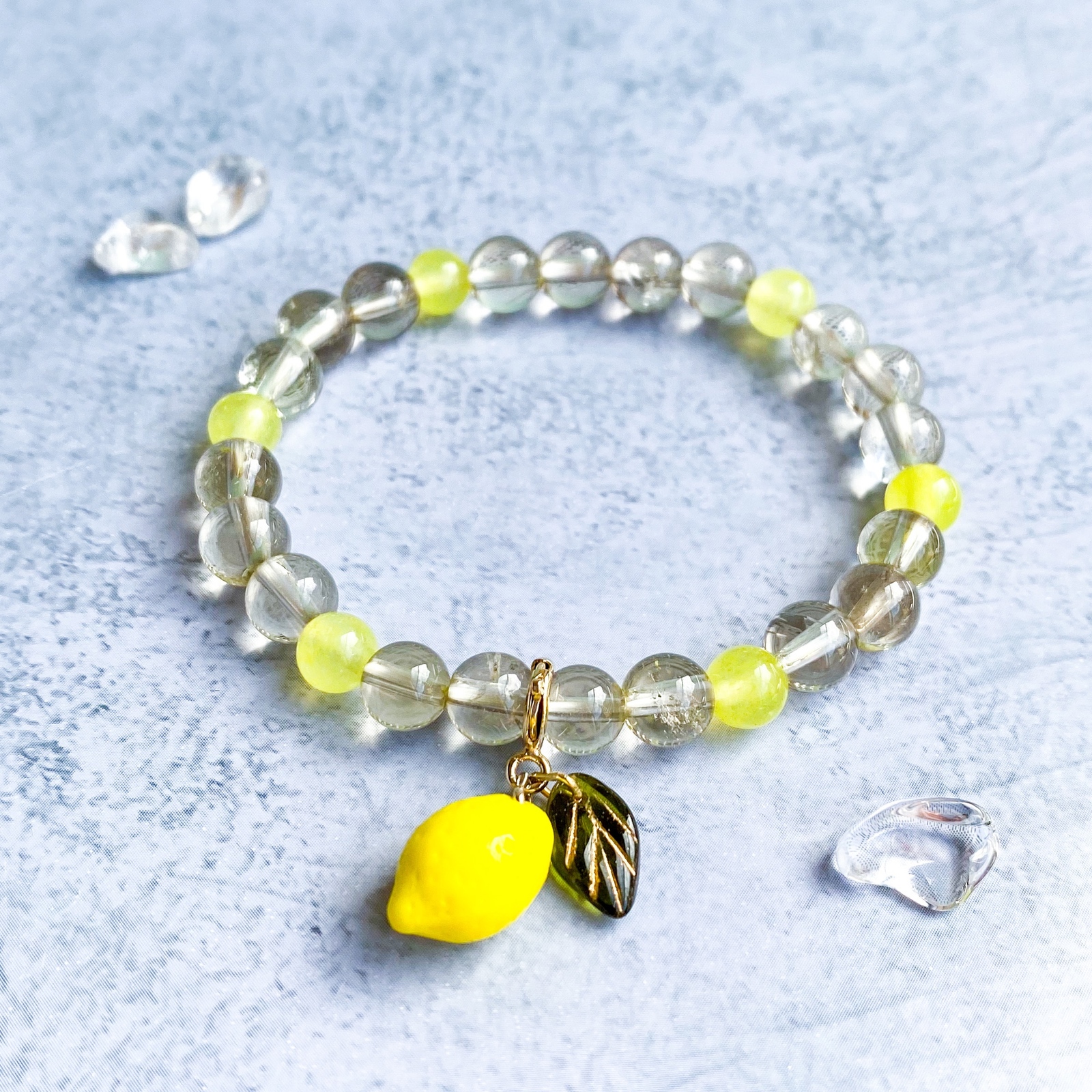レモンクォーツ×カルセドニーブレスレット＆チャームセット レモンクォーツ×カルセドニーブレスレット＆チャームセット