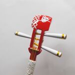 かんざし「三味線」朱色７１（七宝）狐面