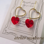 真っ赤なスワロフスキーのダブルハートピアス♡