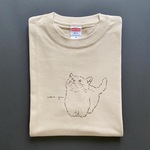 「ねこ」手描きデザイン半袖Tシャツ　カラー/ニュアンスベージュ（5.6oz）