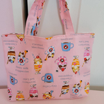 ハンドメイド　ミニトートバッグ　ネコカフェ