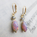 pink opal カボション×ヴィンテージスワロ　ピアス　イヤリング