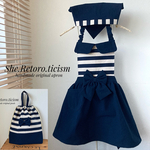 ～Marine girl～　Navy border ワンピ風こどもエプロン&三角巾【100~110cm.110~120cm.120~130cm.130~140cm】