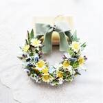 黄色のデイジーと紫陽花の爽やか夏リース（アーティフィシャルフラワー・送料込み）