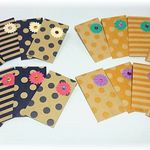 お花付き豆ぽち袋16枚セット（クラフト縞+ドット）