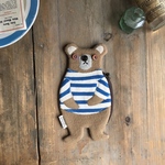 青いボーダーのクマのポーチ