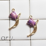 [S2106-1] 【6個】 チューリップ チャーム パープル 紫 ゴールド 金  イヤリングパーツ ピアス パーツ ネックレス バッグ ちゃーむ