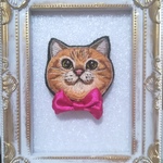 茶トラ猫の刺繍顔のブローチ　