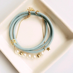 [♡100]新色:水色♡3連 ラップブレスレット♡パール×コード