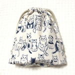 巾着袋 マチ付き☆落書きネコ ホワイト【再販】
