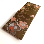 【１冊限定品】正絹織物御朱印帳　見開き御朱印帳　特大判サイズ 18x24　オリーブ色　花柄　和柄　絹　シルク　桐生織物