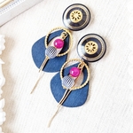 【特集掲載】☆vintage☆ネイビー×ビビッドピンクなおしゃれウッドピアス/イヤリング