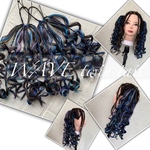 ヘアゴムエクステ☆ウェーブ×ブレイズ　ブラックブラウン×ブルーMIX35《現品のみ》