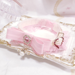 ラスト♡首輪♡ホワイトピンク小花柄♡ラインストーンカボション♡