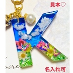 受注生産　雲と蝶　イニシャル　チャーム　レジン　フラワー　世界にひとつだけ　名入れ可　キーホルダー　名前入り