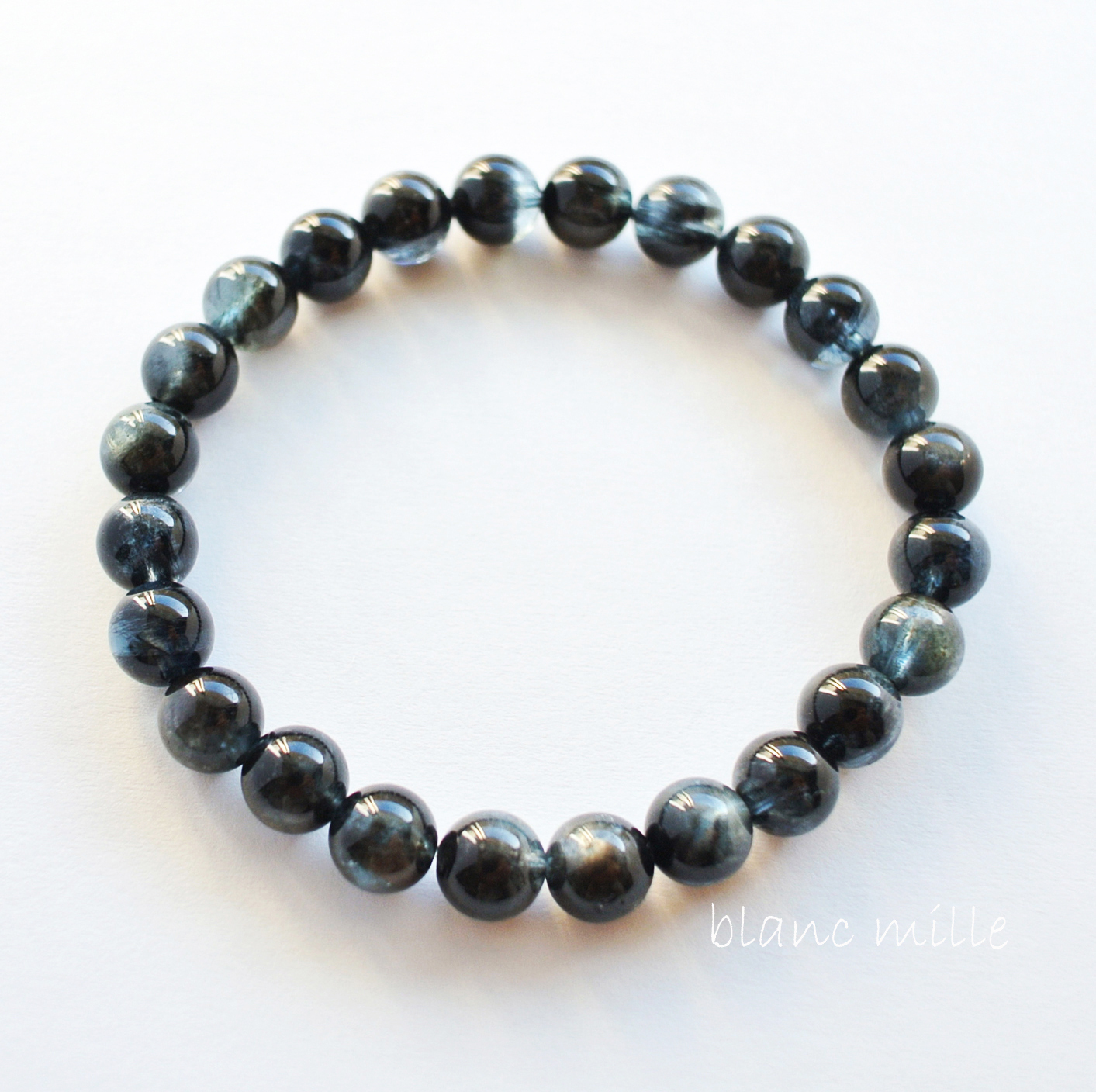 No.1533 ○* ブラックアクアマリン　7mm　シンプル ブレスレット ○* ディープブルー 天然石　3月の誕生石 アクアマリン　ブレス　blancmille