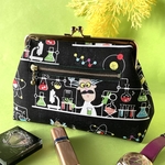 学者と実験柄 化粧ポーチ プチギフト など マチ付き ファスナー外ポケット 可愛い がま口ポーチ USAコットン