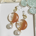 🌼おはじきピアス🌼ブラッドオレンジ×スワロフスキーパール　金具変更済み（ノンホール樹脂）金具変更可能です😌