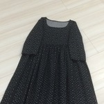 微起毛  黒 小花  ギャザーワンピース