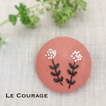 小さな花と葉の刺繍ブローチ(テラコッタ)
