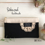 フラットスリムポーチ　帆布×リネン