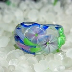 朝顔ふたつ　瑠璃マーブル金箔散し　（花・ピンク・紫）　約１４．５号