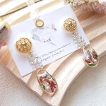 [SALE][YouTube作品]淡水パールアンティークフラワーボタンドライフラワーピアス/イヤリング  