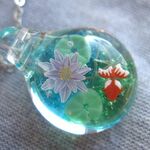 【手作りとんぼ玉】睡蓮と金魚のネックレス　【ガラス工芸】