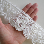 【55㎝カット済み】ハンドメイドパール刺繍リボン　【ホワイト】