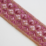 【1mカット済み】シルク刺繍リボン　【ローズピンク】