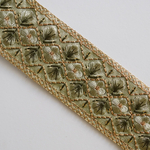 【1mカット済み】シルク刺繍リボン　【グリーン】