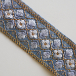 【85㎝カット済み】シルク刺繍リボン　【ブルーグレー】