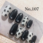 ネイルチップ 牛柄 ダルメシアン ブラック No,107