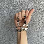 ブラックウェーブサークルシルバーピアス