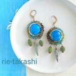 ターコイズとビーズ刺繍のエスニックピアス
