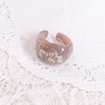 ブラウン　ホワイト　フラワー　リング