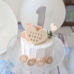 人気♡ナチュラルミニクレイケーキ☆1歳誕生日　手持ちケーキ　誕生日ケーキ　自宅撮影　1歳以外でも承ってます♪