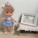 メルちゃん水着　水色のチェック柄