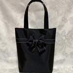 再販 靴袋B お受験 お母様用 黒ステッチ 大人可愛い 真ん中ふっくらりぼん ナイロン 持ち手型 HandmadeTakako 