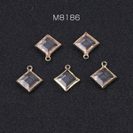 M8186   45個  アクリルストーンチャーム ひし形 1カン付き 12×15mm ゴールド×クリア 3×（15ヶ）