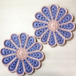 お花のコースター　2枚1セット　ブルー×ピンク