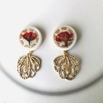 ミニ薔薇　押し花　ゴールドフラワー　ピアス　イヤリング