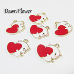 【D-0475】8pcs　ハートを抱えたイヌ　20×18mm　レッド＆ホワイト　　チャーム