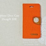 キャンバス生地×レザーがかわいいiPhone6/6ｓケース　オレンジ
