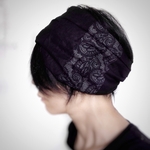 ターバンなヘアバンド　ペイズリー+黒ストレッチワイド