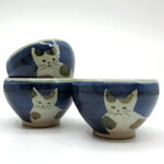 猫の煎茶椀＊ブルー