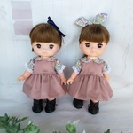メルちゃん服　ピンクスカートパープル小花ワンピ＆うさ耳ヘアゴム　めるちゃん服　ソランちゃん服　 レミンちゃん服　めるちゃん　