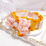 限定✨首輪✨小花柄ダージリンオレンジ♡立体ローズリボン♡パールフラワーチャーム♡
