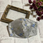 再販×4♡新作♡三層マスク　オールシーズンマスク　立体  サテン　ライトグレー×刺繍レース　花柄　おしゃれマスク　オールシーズン　マスクカバー　インナーマスク　秋用　冬用　秋冬用